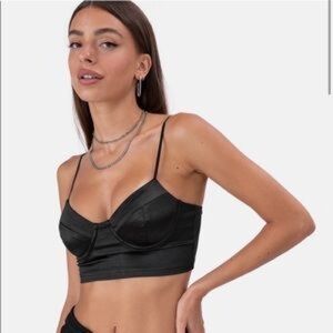 Adika Slick Satin Finish Black Crop Top Size Small